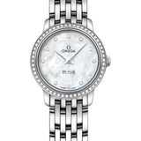 Omega De Ville Prestige Quartz Watch - 24.4 mm White Gold Case - Diamond Bezel - Mother-Of-Pearl Diamond Dial - 424.55.24.60.55.003