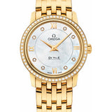 Omega De Ville Prestige Quartz Watch - 27.4 mm Yellow Gold Case - Diamond Bezel - Mother-Of-Pearl Diamond Dial - 424.55.27.60.55.001