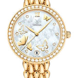 Omega De Ville Prestige Co-Axial Dewdrop Watch - 32.7 mm Yellow Gold Case - Delicate Diamond-Set Bezel - Ornate Dial - 424.55.33.20.55.008