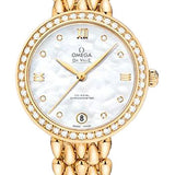 Omega De Ville Prestige Co-Axial Dewdrop Watch - 32.7 mm Yellow Gold Case - Radiant Diamond-Set Bezel - Ornate Dial - 424.55.33.20.55.009