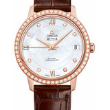 Omega De Ville Prestige Co-Axial Watch - 32.7 mm Red Gold Case - Diamond Bezel - Mother-Of-Pearl Diamond Dial - Brown Leather Strap - 424.58.33.20.55.001