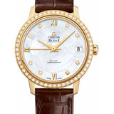 Omega De Ville Prestige Co-Axial Watch - 32.7 mm Yellow Gold Case - Diamond Bezel - Mother-Of-Pearl Diamond Dial - Brown Leather Strap - 424.58.33.20.55.002