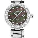 Omega De Ville Ladymatic Omega Co-Axial Watch - 34 mm Steel Case - Diamond Bezel - Black Diamond Dial - 425.35.34.20.57.004