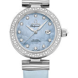 Omega De Ville Ladymatic Omega Co-Axial Watch - 34 mm Steel Case - Diamond Bezel - Blue Diamond Dial - Blue Leather Strap - 425.37.34.20.57.003