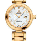 Omega De Ville Ladymatic Omega Co-Axial Watch - 34 mm Yellow Gold Case - White Diamond Dial - 425.60.34.20.55.003