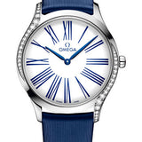 Omega De Ville Tresor Quartz Watch - 36 mm Steel Case - White Dial - Blue Fabric Strap - 428.17.36.60.04.001