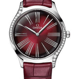 Omega De Ville Tresor Quartz Watch - 36 mm Steel Case - Gradient Burgundy Dial - Burgundy Leather Strap - 428.18.36.60.11.001