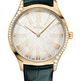 Omega De Ville Tresor Quartz - 39 mm Moonshine Gold Case - Lacquered Opaline Silver Dial - Iridescent Green Leather Strap - 428.58.39.60.02.001