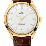 Omega De Ville Tresor Master Co-Axial Watch - 40 mm Yellow Gold Case - Domed -Silver Dial - Brown Leather Strap - 432.53.40.21.52.003