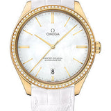 Omega De Ville Tresor Omega Master Co-Axial Watch - 40 mm Yellow Gold Case - Diamond Bezel - White Dial - White Leather Strap - 432.58.40.21.05.002