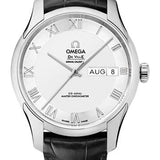 Omega De Ville Hour Vision Co-Axial Master Chronometer Annual Calendar Watch - 41 mm Steel Case - Two-Zone -Silver Dial - Black Leather Strap - 433.13.41.22.02.001