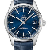 Omega De Ville Hour Vision Co-Axial Master Chronometer Watch - 41 mm Steel Case - Blue Dial - Unique Leather Strap - 433.33.41.21.03.001