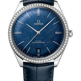 Omega De Ville Tresor Omega Co-Axial Master Chronometer - 40 mm Steel Case - Diamond Bezel - Blue Patterned Dial - Blue Leather Strap - 435.18.40.21.03.001