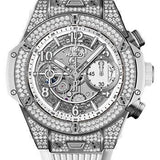 Hublot Big Bang Unico Titanium White Pave 42mm Watch - 42 mm - White Skeleton Dial-441.NE.2010.RW.1704