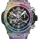 Hublot Big Bang Unico Titanium Rainbow Watch - 42 mm - Black Skeleton Dial - Black Rubber and Multicolored Leather Strap-441.NX.1117.LR.0999