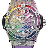 Hublot Big Bang One Click Steel Rainbow Watch - 39 mm - White Dial - Black Rubber and Multicolored Leather Strap-465.SX.9910.LR.0999