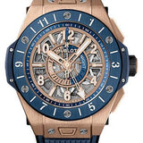 Hublot Big Bang Unico Gmt King Gold Blue Ceramic Watch - 45 mm - Blue And Gold-Plated Skeleton Dial-471.OL.7128.RX