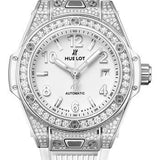 Hublot Big Bang One Click Steel White Pave Watch - 33 mm - White Dial - White Rubber Strap-485.SE.2010.RW.1604