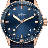 Blancpain Fifty Fathoms Bathyscaphe Sedna Gold Blue NATO Men's Watch - 5000 36S40 NAOA