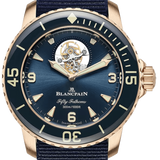 Blancpain Fifty Fathoms Tourbillon 8 Jours Red Gold Blue NATO Men's Watch - 5025 36B40 NAOA