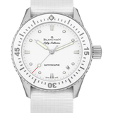 Blancpain Fifty Fathoms Bathyscaphe 38mm Ultra-Slim White NATO Ladies Watch - 5100 1127 NAWA