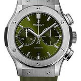 Hublot Classic Fusion Chronograph Titanium Green Watch - 45 mm - Green Dial - Green Lined Rubber Strap-521.NX.8970.RX