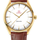 Omega Specialities Olympic Official Timekeeper Watch - 39.5 mm Yellow Gold Case - Eggshell White Enamel Dial - Leather Strap - 522.53.40.20.04.001