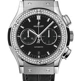 Hublot Classic Fusion Chronograph Titanium Diamonds Watch - 42 mm - Black Dial - Black Rubber and Leather Strap-541.NX.1171.LR.1104