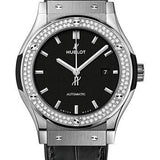 Hublot Classic Fusion Titanium Diamonds Watch - 42 mm - Black Dial - Black Rubber and Leather Strap-542.NX.1171.LR.1104