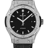 Hublot Classic Fusion Titanium Pave Watch - 42 mm - Black Dial - Black Rubber and Leather Strap-542.NX.1171.LR.1704