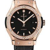 Hublot Classic Fusion King Gold Diamonds Watch - 42 mm - Black Dial - Black Rubber and Leather Strap-542.OX.1181.LR.1104