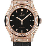 Hublot Classic Fusion King Gold Pave Watch - 42 mm - Black Dial - Black Rubber and Leather Strap-542.OX.1181.LR.1704