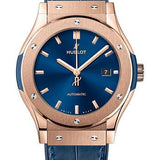 Hublot Classic Fusion King Gold Blue Watch - 42 mm - Blue Dial - Blue Rubber and Leather Strap-542.OX.7180.LR