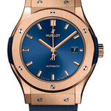 Hublot Classic Fusion King Gold Blue Watch - 42 mm - Blue Dial - Blue Lined Rubber Strap-542.OX.7180.RX