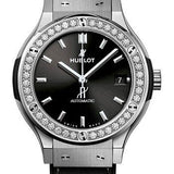 Hublot Classic Fusion Titanium Diamonds Watch - 38 mm - Black Dial - Black Rubber and Leather Strap-565.NX.1470.LR.1204