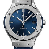 Hublot Classic Fusion Titanium Blue Watch - 38 mm - Blue Dial - Blue Rubber and Leather Strap-565.NX.7170.LR