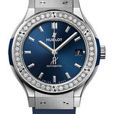 Hublot Classic Fusion Titanium Blue Diamonds Watch - 38 mm - Blue Dial - Blue Lined Rubber Strap-565.NX.7170.RX.1204