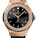 Hublot Classic Fusion King Gold Diamonds Watch - 38 mm - Black Dial - Black Rubber and Leather Strap-565.OX.1480.LR.1204