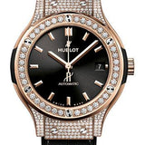 Hublot Classic Fusion King Gold Pave Watch - 38 mm - Black Dial - Black Rubber and Leather Strap-565.OX.1480.LR.1604