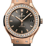 Hublot Classic Fusion Racing Grey King Gold Diamonds Watch - 38 mm - Gray Dial - Gray Lined Rubber Strap-565.OX.7081.RX.1204