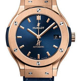 Hublot Classic Fusion King Gold Blue Watch - 38 mm - Blue Dial - Blue Rubber and Leather Strap-565.OX.7180.LR