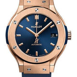 Hublot Classic Fusion King Gold Blue Watch - 38 mm - Blue Dial - Blue Lined Rubber Strap-565.OX.7180.RX