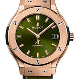 Hublot Classic Fusion King Gold Green Watch - 38 mm - Green Dial - Black Rubber and Green Leather Strap-565.OX.8980.LR