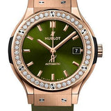 Hublot Classic Fusion King Gold Green Diamonds Watch - 38 mm - Green Dial - Green Lined Rubber Strap-565.OX.8980.RX.1204