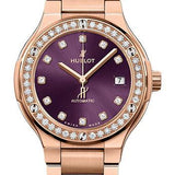 Hublot Classic Fusion King Gold Purple Diamonds Bracelet Watch - 38 mm - Purple Dial-568.OX.898V.OX.1204