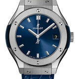 Hublot Classic Fusion Titanium Blue Watch - 33 mm - Blue Dial - Blue Rubber and Leather Strap-581.NX.7170.LR