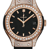 Hublot Classic Fusion King Gold Pave Watch - 33 mm - Black Dial - Black Rubber and Leather Strap-581.OX.1181.RX.1704