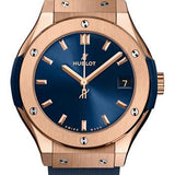 Hublot Classic Fusion King Gold Blue Watch - 33 mm - Blue Dial - Blue Lined Rubber Strap-581.OX.7180.RX