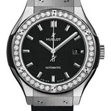 Hublot Classic Fusion Titanium Diamonds Watch - 33 mm - Black Dial - Black Rubber and Leather Strap-582.NX.1170.RX.1204