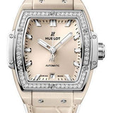 Hublot Spirit of Big Bang Beige Ceramic Titanium Diamonds Watch - 39 mm - Beige Dial - White Rubber and Beige Alligator Strap-665.CZ.891B.LR.1204